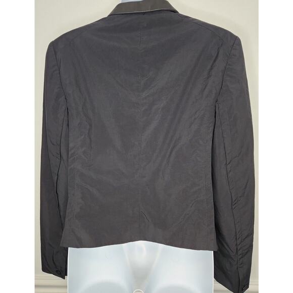 ANTHROPOLOGIE Rag & Bone Womens 6 Blazer Jacket Nylon -Leather Trim Button Black - Picture 3 of 11